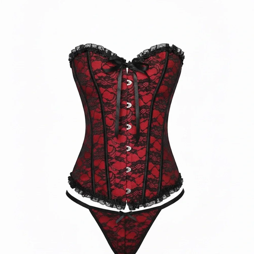 Chic Black and Red Lace Bustier Set